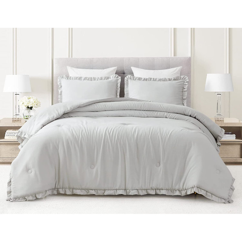 Nora Washed Microfiber Ruffled Comforter Set, King Comforter + 2 King Shams, Teal