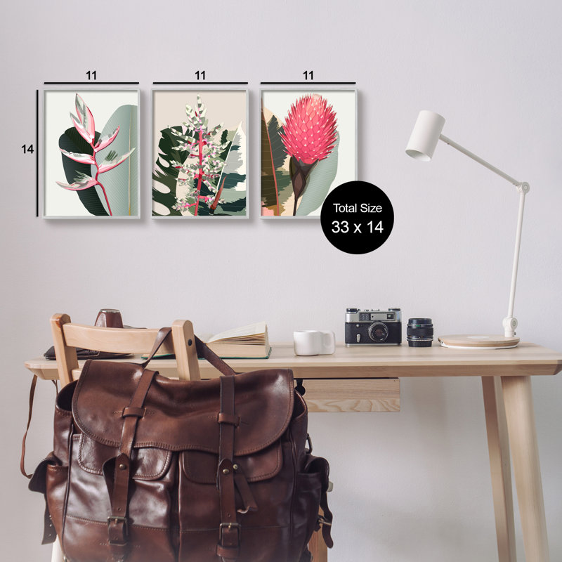 Modern Tropical Plants 3-Piece Canvas Wall Art Set