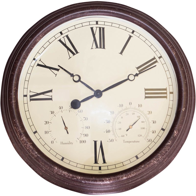 Garden Vintage Design 15" Outdoor and Indoor Clock with Thermometer and Hygrometer