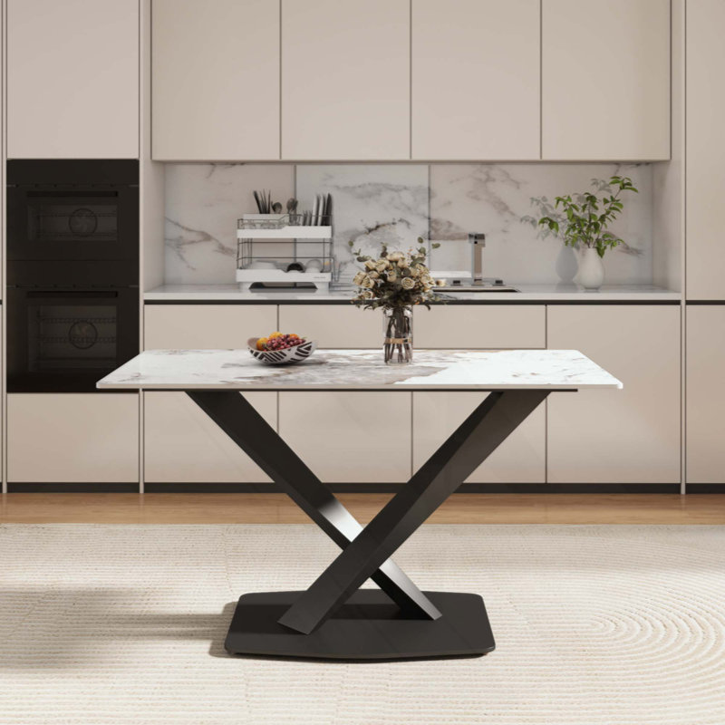 Table de salle à manger Modern, Blanc antique / brun, H 29,53 po x L 55,12 po x l 31,5 po