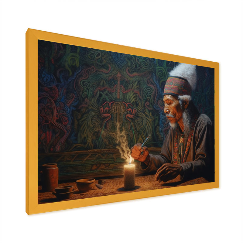 La sagesse du chaman I - reproduction sur toile, Cadre doré à une seule photo, H 34 po x l 44 po x P 1,5 po