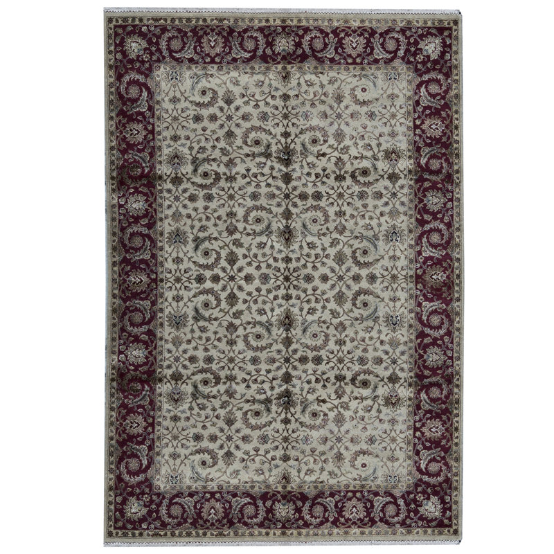 Tapis doré et rouge noué à la main de haute qualité