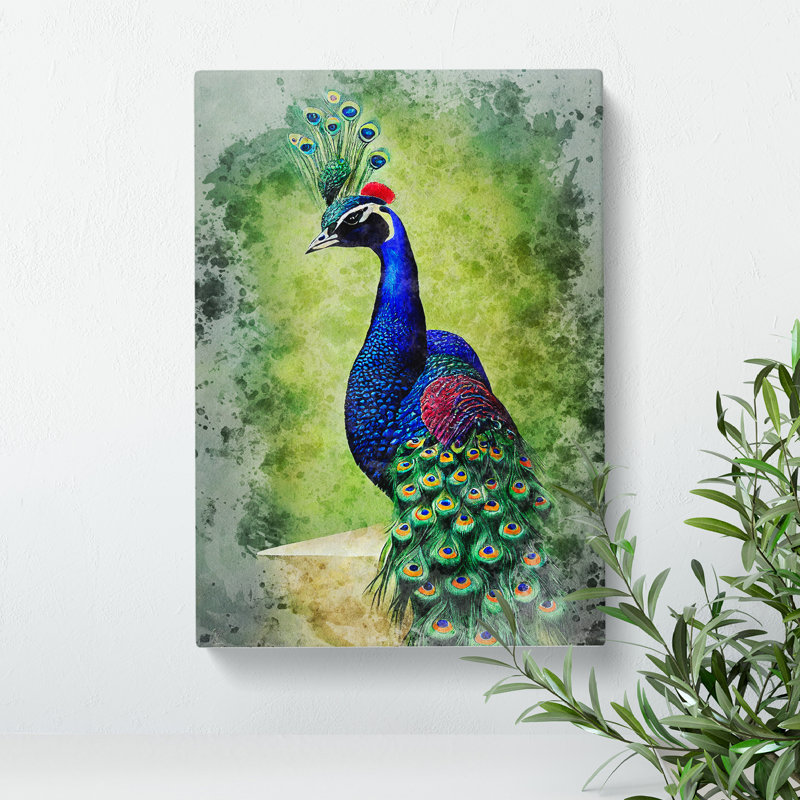 Watercolour Peacock No.1 - Wrapped Canvas Painting, 50cm H x 35cm W x 3cm D