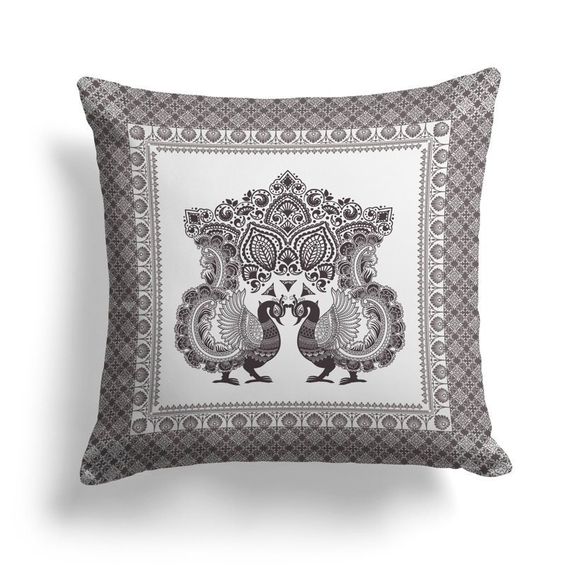 Coussin Peacock Prowess, Blanc / Gris, H 16 po x l 16 po
