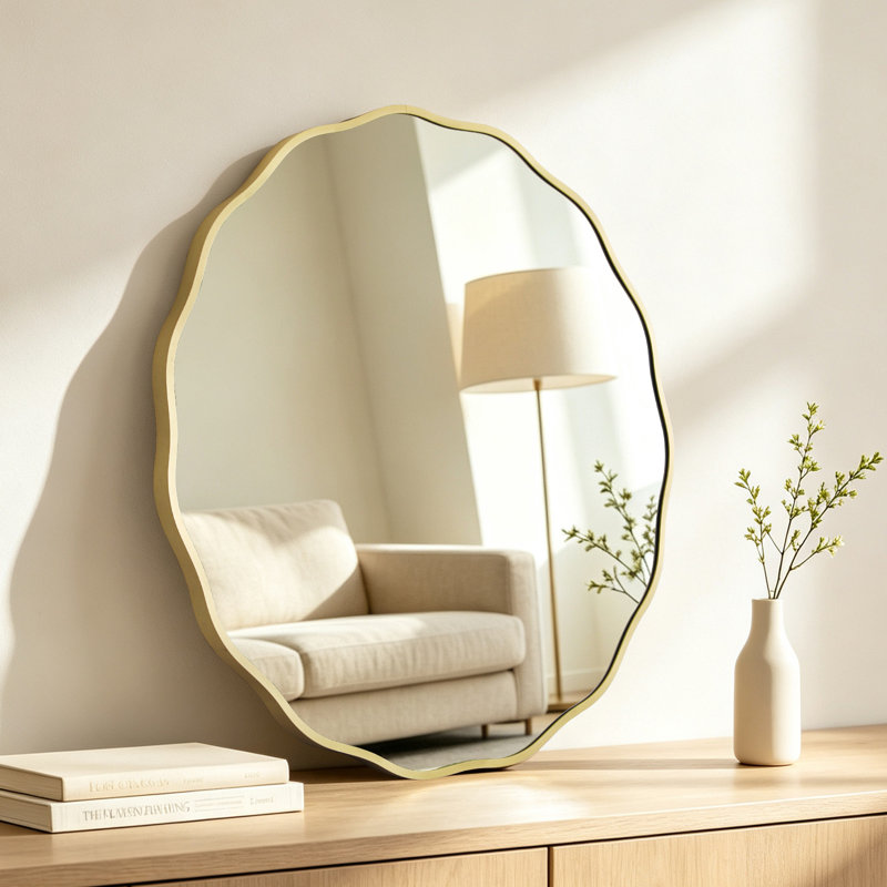 Miroir rond en aluminium, Or, 28 po x 28 po