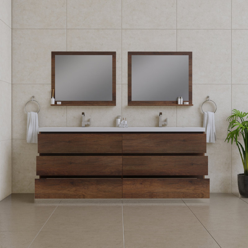 Arjina 84'' Double Bathroom Vanity with Solid Surface Top, Rosewood