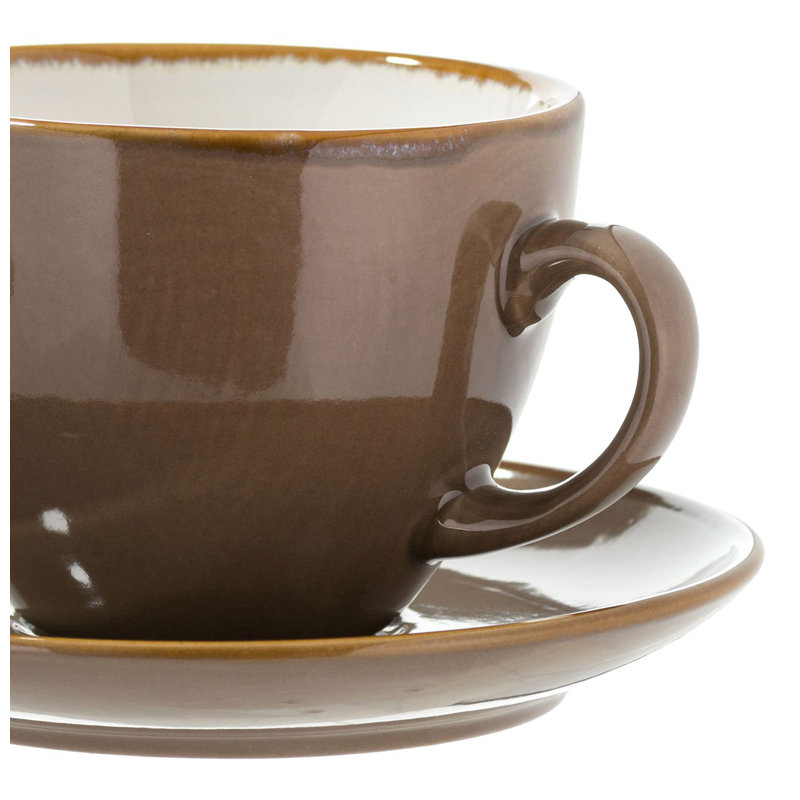Stoneware Cappuccino Cup and Saucer, Brown, 200 ml