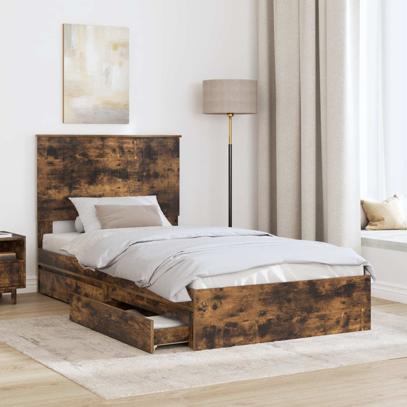  Bed Frame With Drawer Engineered Wood, Smoked Oak, Super King (6')