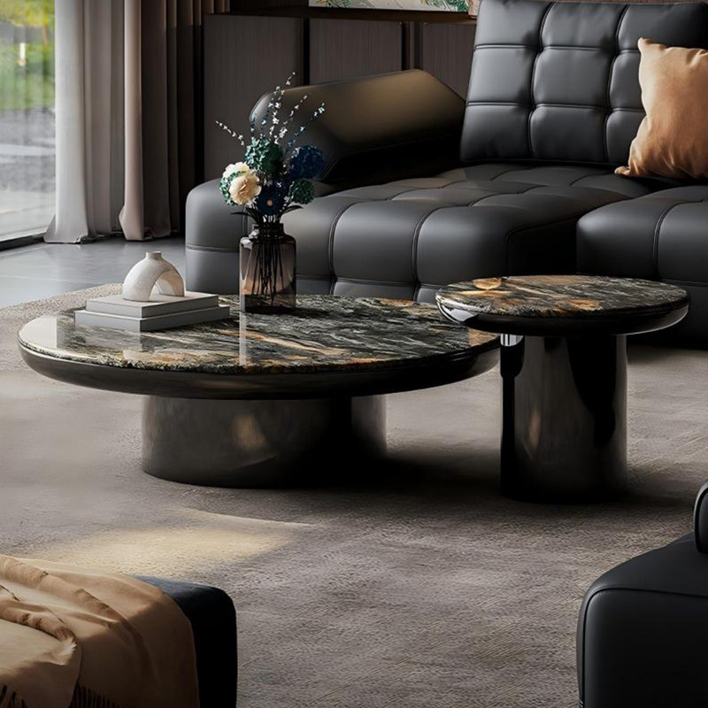 Ensemble de tables basses rondes, plateau en marbre naturel luxueux veiné de galaxie étoilée