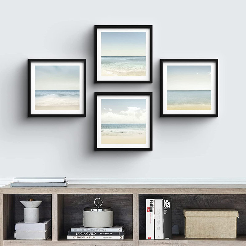 «Pastel Sandy Beach and Ocean Waves Nature Wilderness», ensemble de 4 cadres photo, Noir