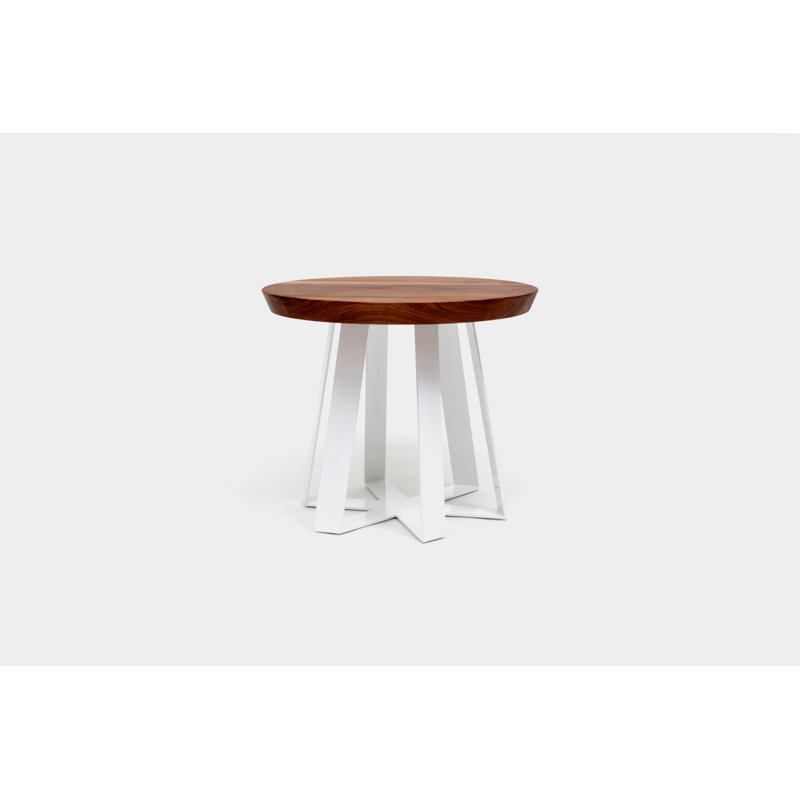 ARS Solid Wood Top End Table, White, Walnut