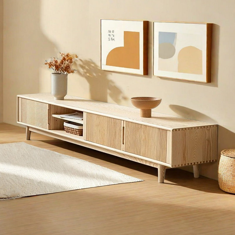 Meuble télé minimaliste moderne en frêne massif, 78.74
