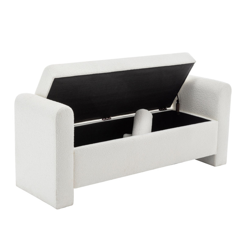 Banc de rangement rembourré en polyester Lataja, Crème, H 24 po x l 57 po x P 19,7 po