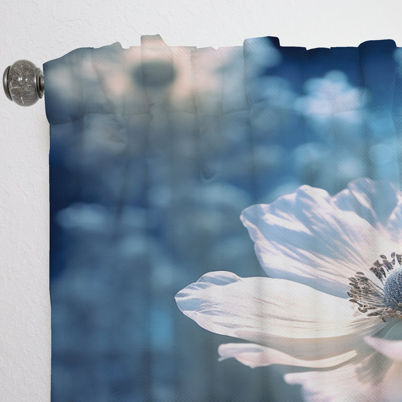 Elizaveta White Blue Petals And Beauty I - Traditional Curtain - Velvet Room Darkening - 1 Panel, 52" W x 84" L