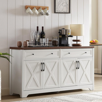 Grande armoire de rangement de 61 po avec tiroirs à portes de grange, table basse en bois pour le salon de la salle à manger