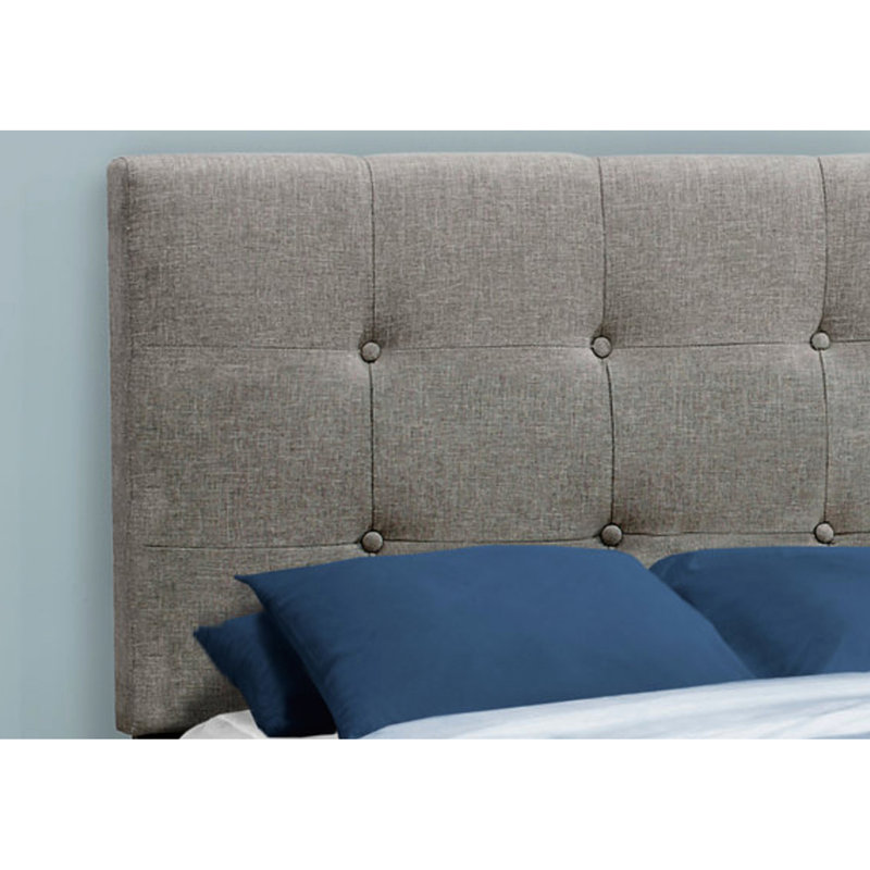 Cadre de lit simple pour chambre à coucher - Revêtement en lin gris pour une plateforme douillette relaxante