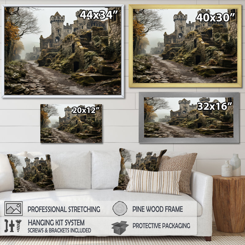 Château mystique d'Irlande II - art mural Irlande, H 24 po x l 32 po x P 1 po, Cadre simple noir
