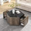 Table basse hexagonale rustique rétro en bois, avec 2 tiroirs cachés, dessus en marbre texturé, parfaite pour les intérieurs rétro-1712273269-1712273274