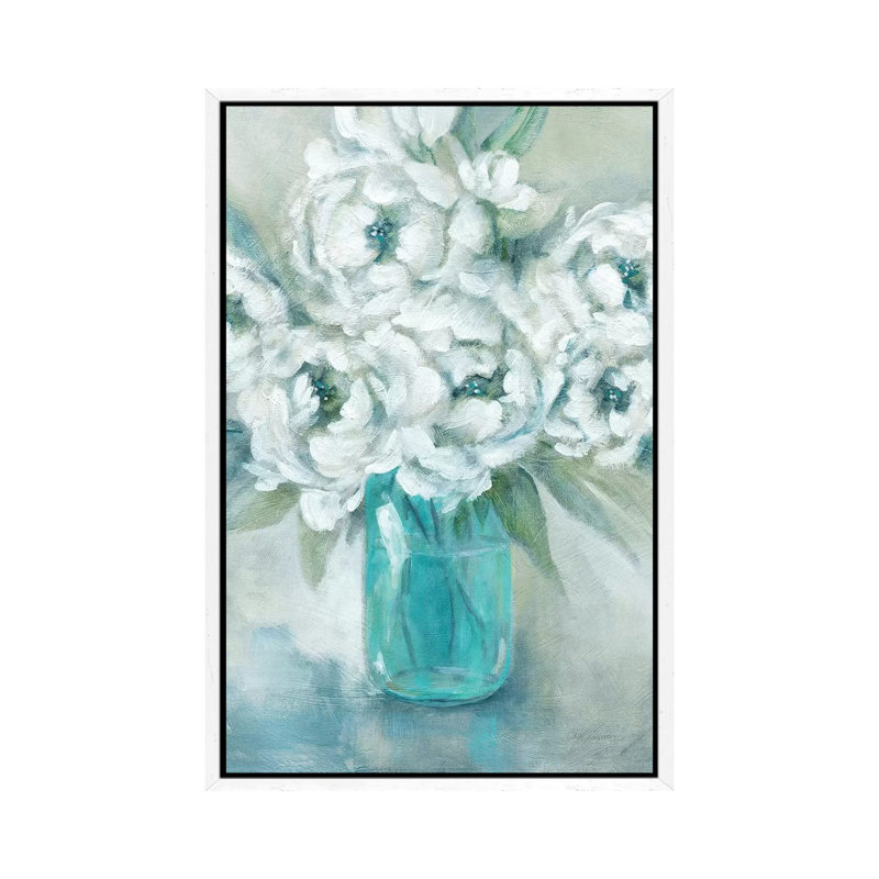Pure Peonies by Carol Robinson - Painting on Canvas, 152.5 cm H x 101.5 cm W, White Framed