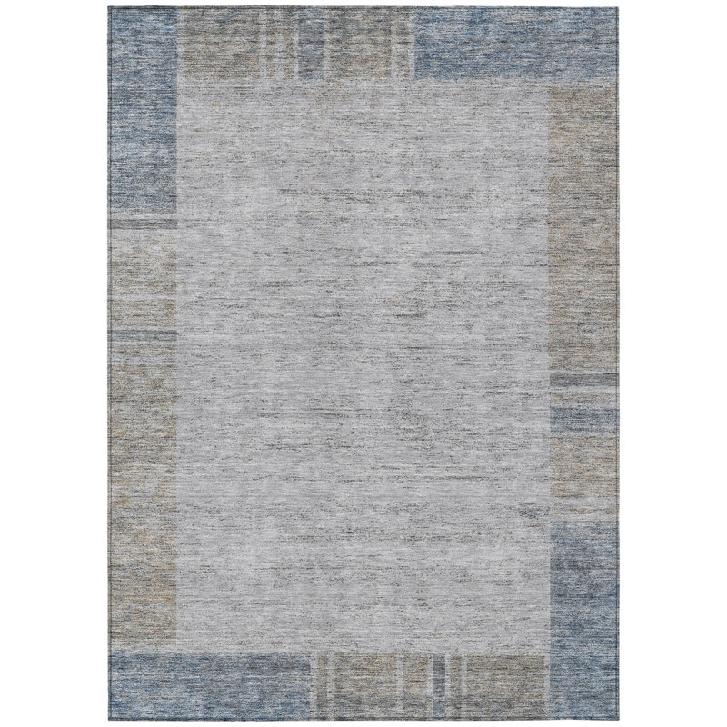Tapis d'intérieur / extérieur géométrique lavable beige et bleu taupe 5 pi x 8 pi