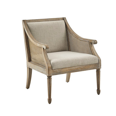 High Density Foam Armchair With Cane Accents, Solid Wood Structure, 21"D Seat Upholstered Accent Webbing, Base, 24Wx21d Seat, 300 Lbs Weight Support
