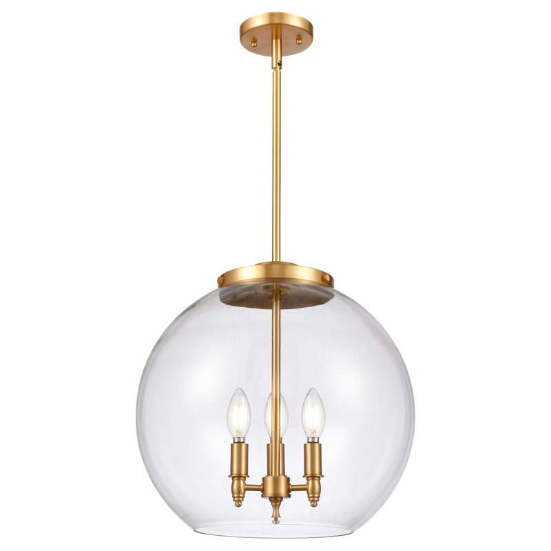 Athens 3 - Light Globe LED Pendant, Satin Gold, Clear, 16.38" H x 15.75"W x 15.75"D