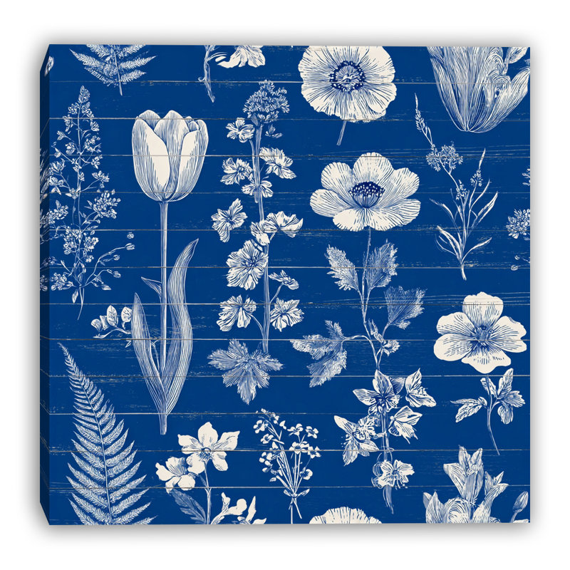 "Botanical Blueprint", art mural sur toile bleue, H 40 po x l 40 po x P 1,5 po