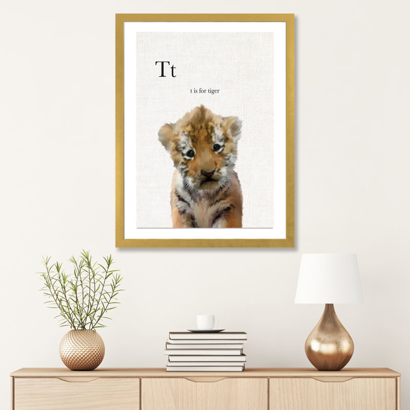 Décoration murale en lin pour bébé tigre, H 24 po x l 16 po x P 1 po, Papier encadré doré