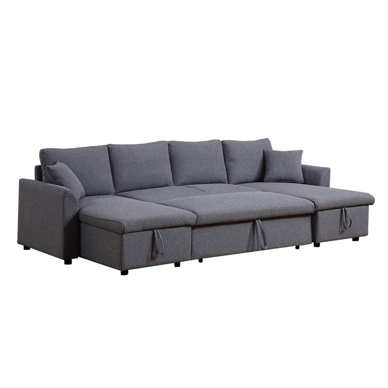 Konul  U-Shape Pull-out Sleeper Sectional Sofa with Double Storage Spaces, Dark Gray