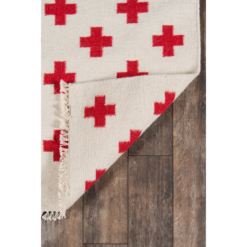 Ivory Geometric Wool 3'6" x 5'6" Hand-Woven Area Rug