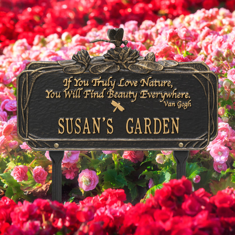 Dragonfly Quote Personalized Garden Sign, Black/Gold, Yes