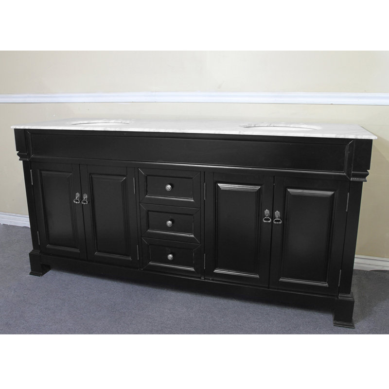 Ensemble de meuble-lavabo double 72 ", Espresso, Marbre blanc
