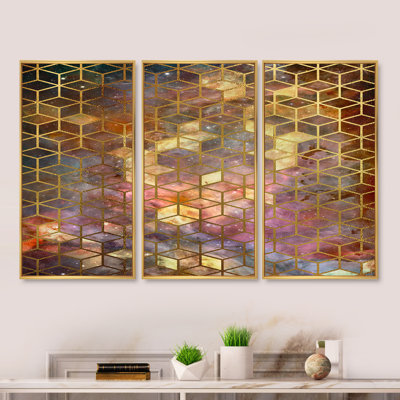 Cubes jaunes sur fond nébuleux - Ensemble de 3 reproductions sur toile