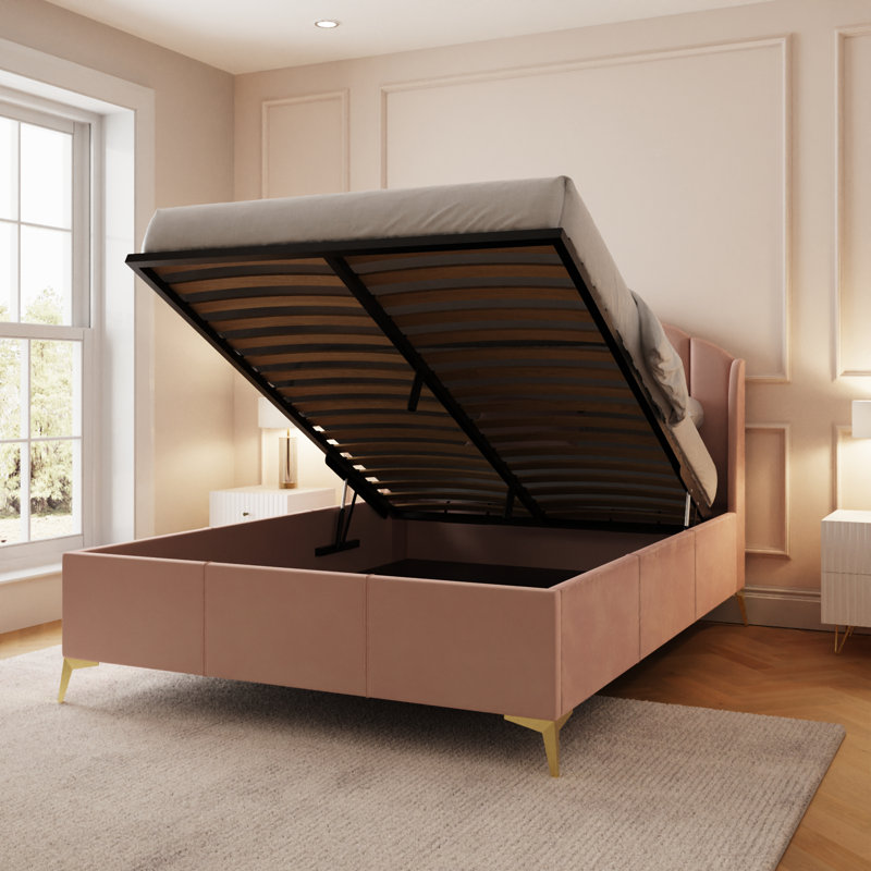 Thierry Upholstered Ottoman Bed, Double (4'6), Blush Pink