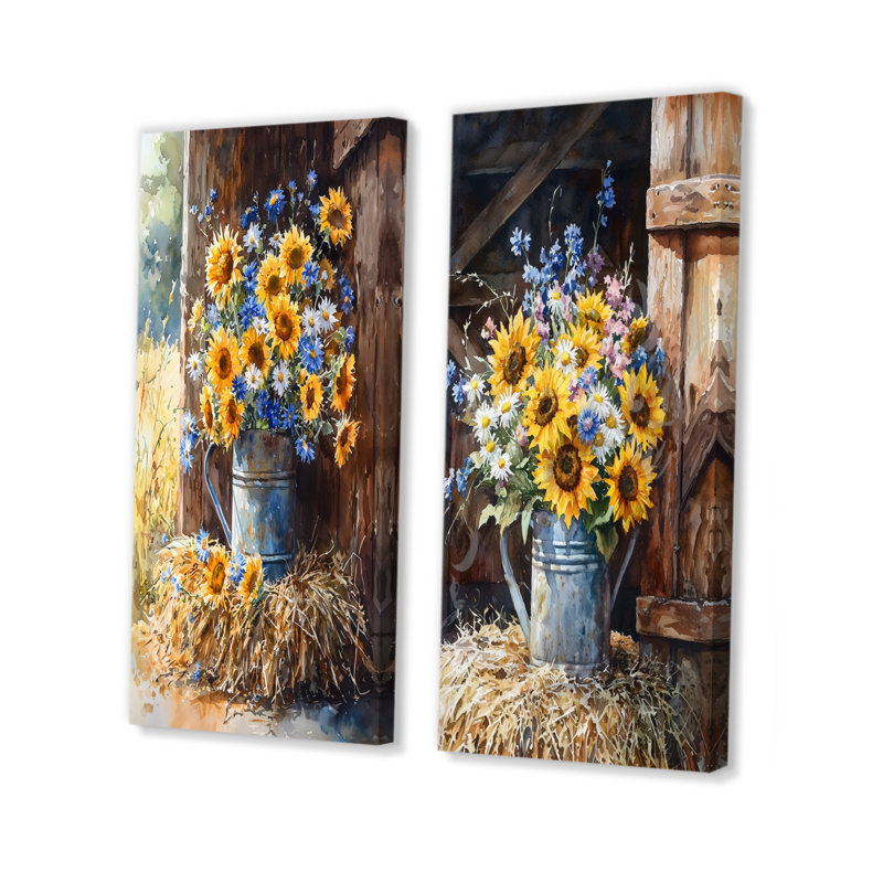 Assortiment de fleurs et fleurs du champ I - décoration murale florale 2 panneaux, H 28 po x l 25 po, Toile tendue