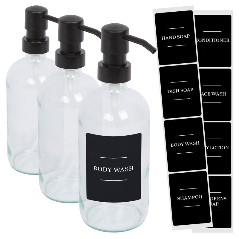 Glass Soap Dispensers with Labels - 500ml, Clear/Black
