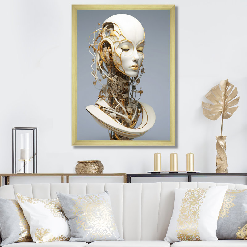 «Femelle Robot I» sur toile, H 32 po x l 16 po x P 1 po, Cadre doré à une seule photo