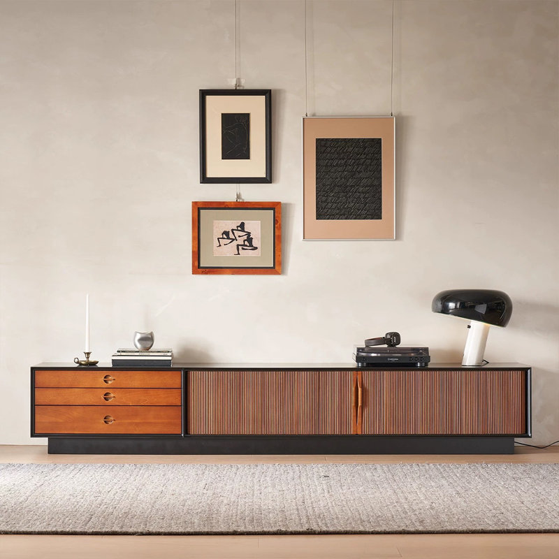 Meuble télé rétro en bois massif noir, 70.87