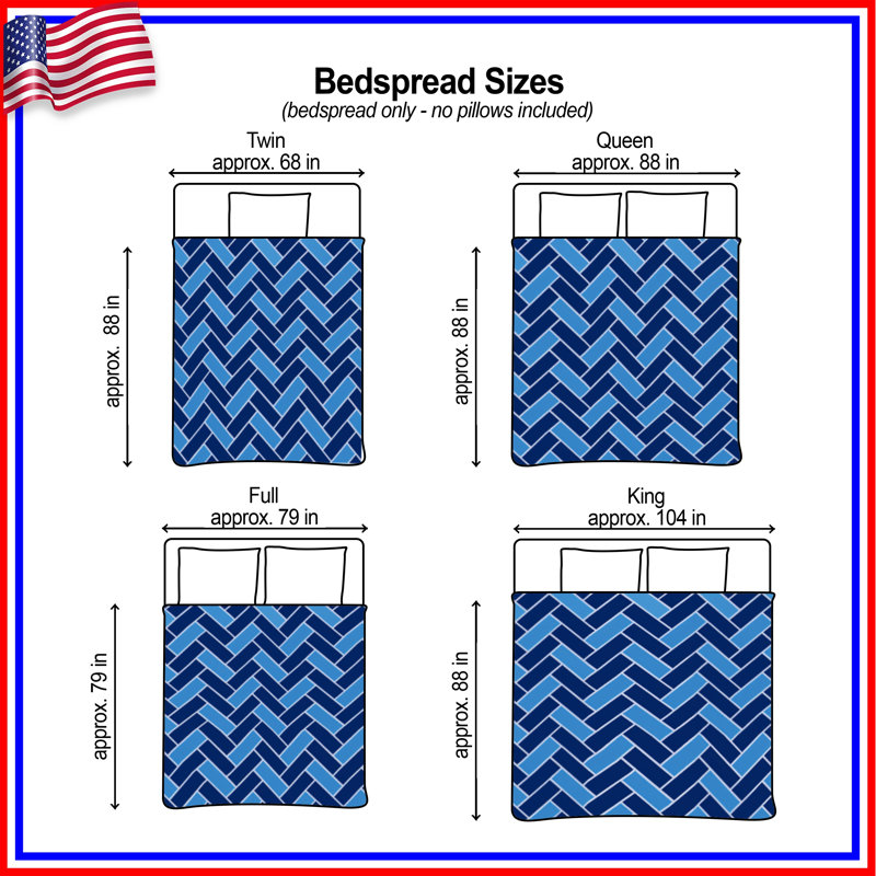 Blue Herringbone Pattern Quilted Thin Bedspread, Twin
