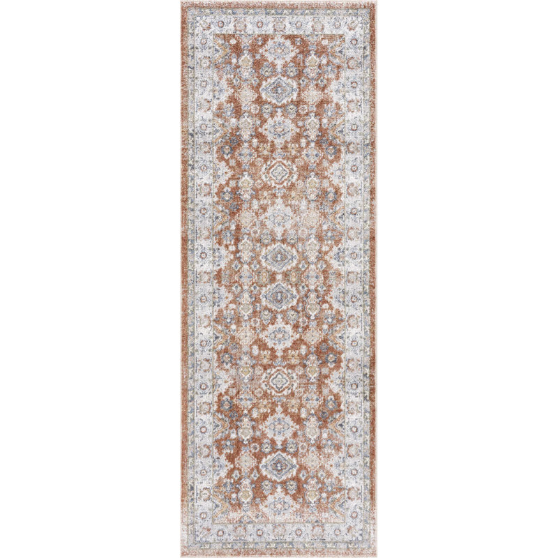 Tapis orange / gris clair / bleu Traditional Design Performance, Tapis de couloir 2 pi 7 po x 7 pi 3 po
