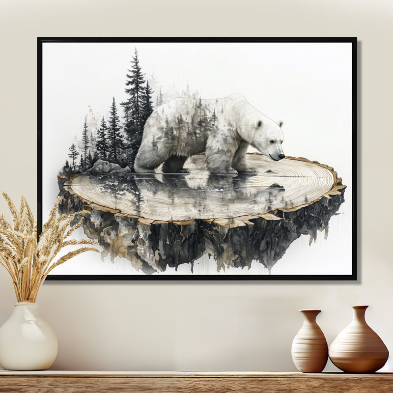 Gilbahar, ours polaire dans un paysage d'hiver I - impressions sur toile d'ours, H 12 po x l 20 po, Cadre flottant noir