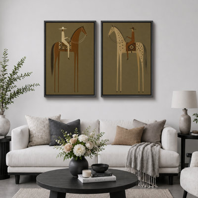 Tableau minimaliste de cavaliers du Sud-Ouest américain, décoration murale pour salon, impression giclée sur toile encadrée (2 pièces) - 61 x 91 cm (24 x 36 pouces)