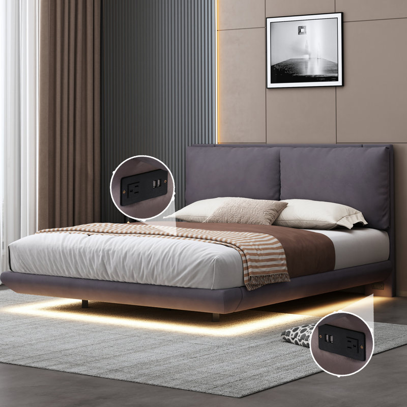 Lit tapissier standard Joshpal, Grand, Gris