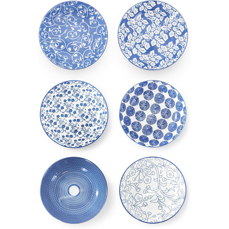 Ensemble de 6 bols en porcelaine assortis bleu, va au micro-ondes, Bleu