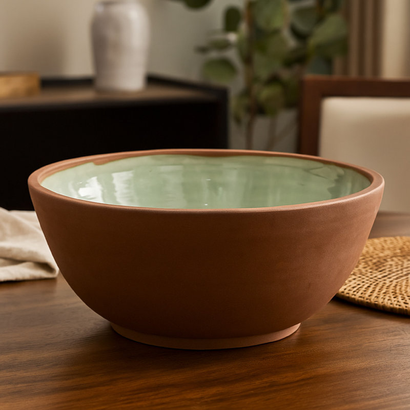 Bol décoratif Hino, texture de peinture dégoulinante de 14 pouces, céramique brune