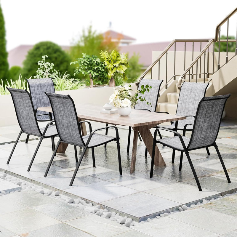 Stackable Outdoor Patio Dining Side Chair, Light Grey