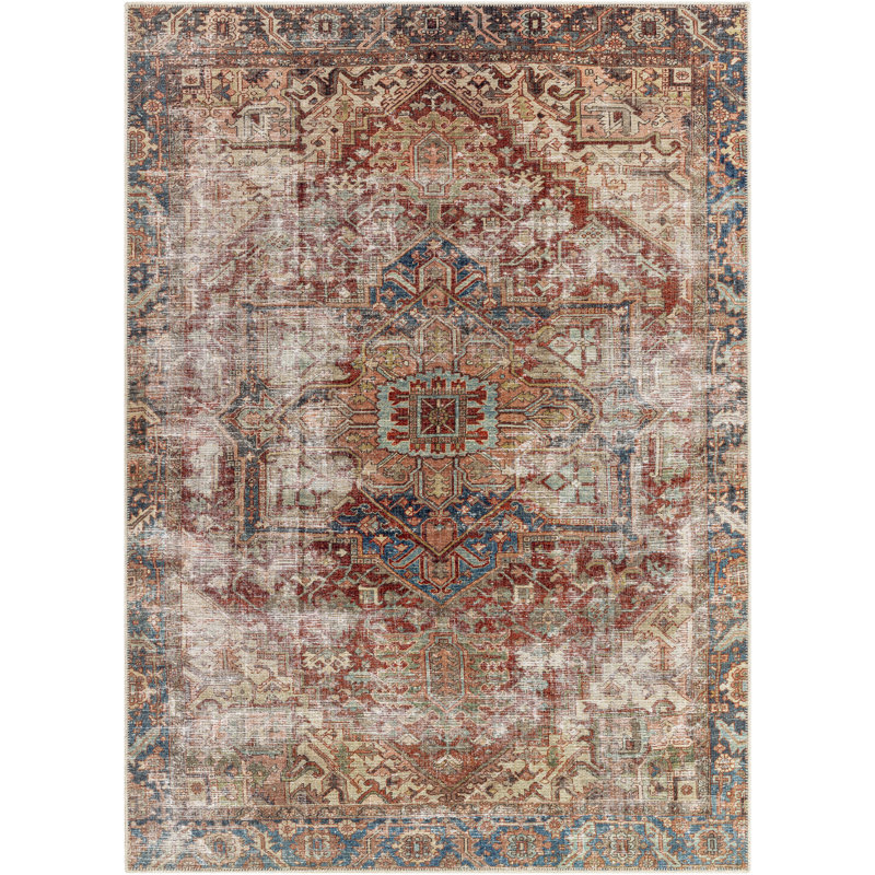 Tapis oriental tissé à la machine en bourgogne Heyward, Rectangle 6 pi 7 po x 9 pi