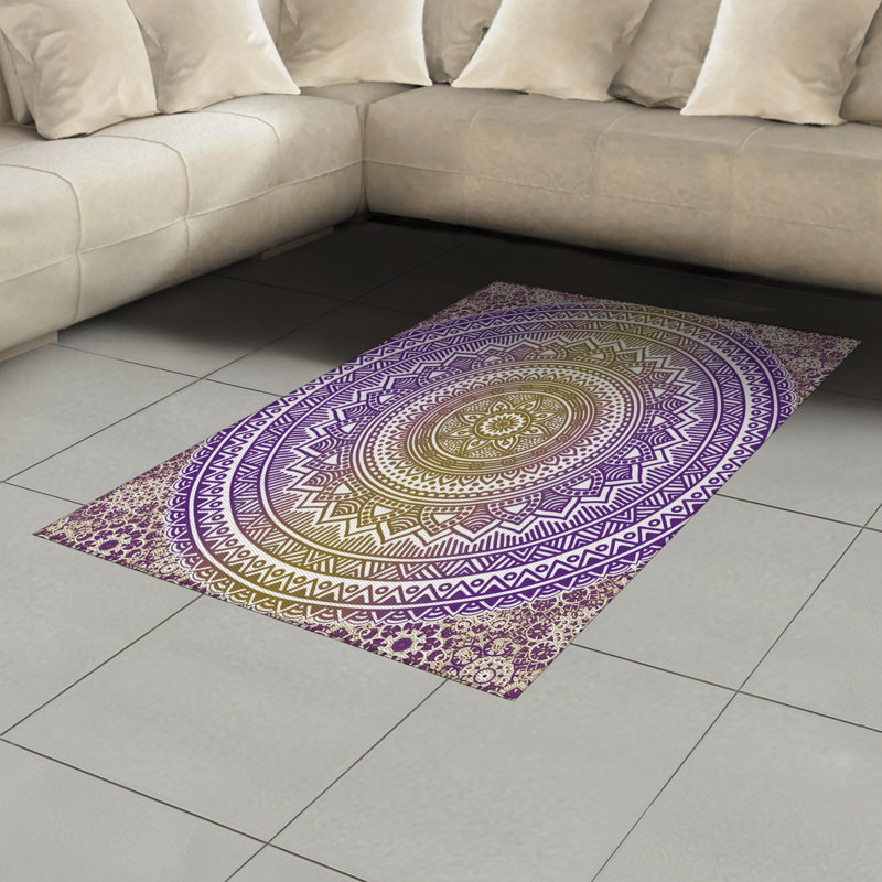 Yellow and Purple High Density Long Fiber Poly Threads Decorative Area Rug Carpet, Rectangle 4' x 5'8"