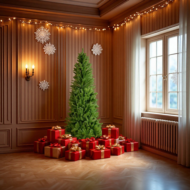 Arbre de Noël 7 pieds au crayon (84 pouces), 1028 branches, structure en métal pliable et arbre de Noël solide et mince dans un petit espace / coin, parfait pour Halloween et décoration de Noël.