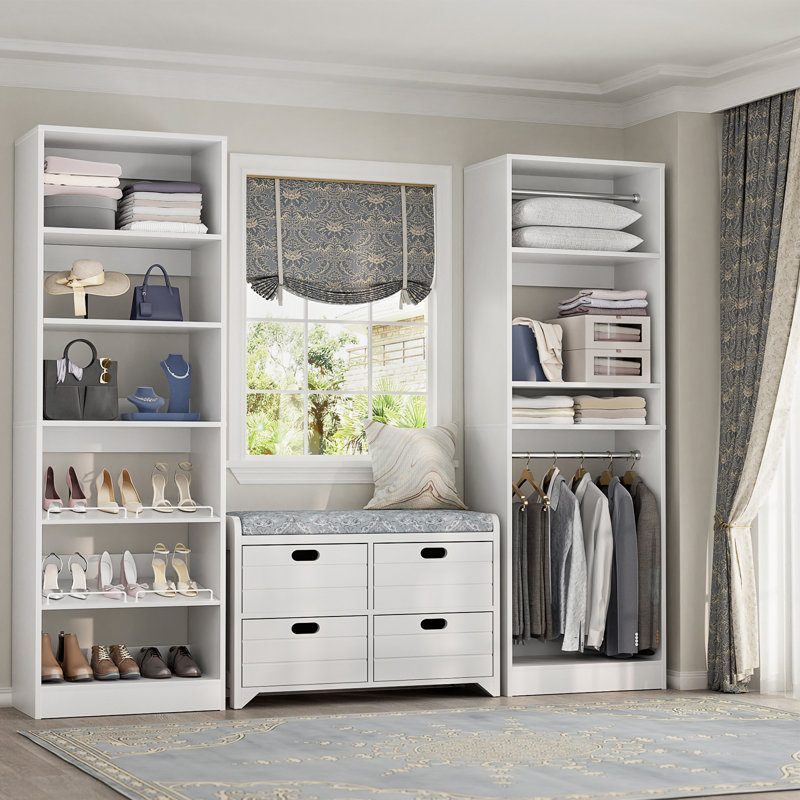 Closet System with Shoe Racks & Hanging Rods, White